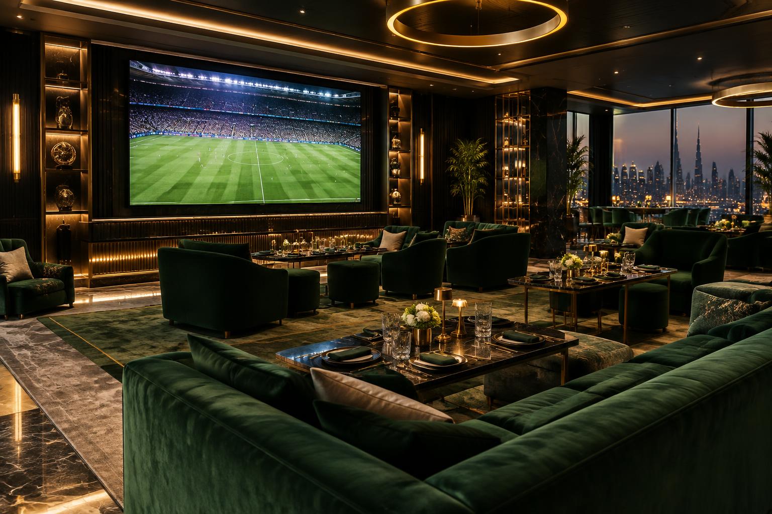Guests watching a live football match on the big screen